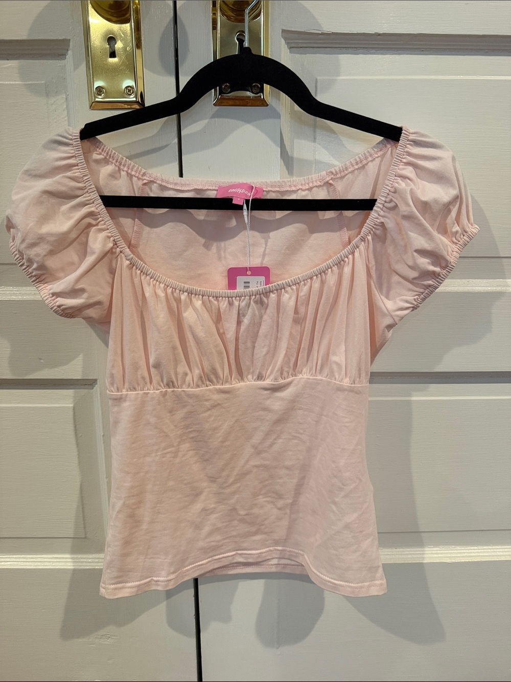 NWT Edikted Pink Puff-Sleeve Scoop Neck Top size small
